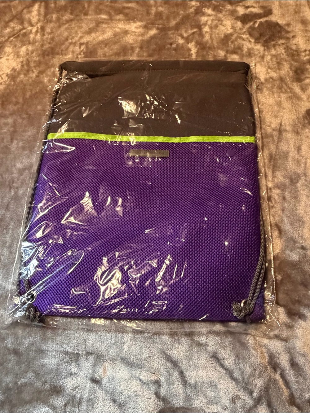 Rodan + Fields Purple and Black Drawstring Backpack with Lime Trim